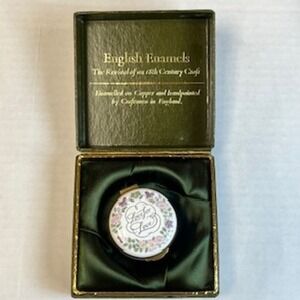 Crummles English Enamel Love for Love Pill Trinket Box Purple Floral Handpainted